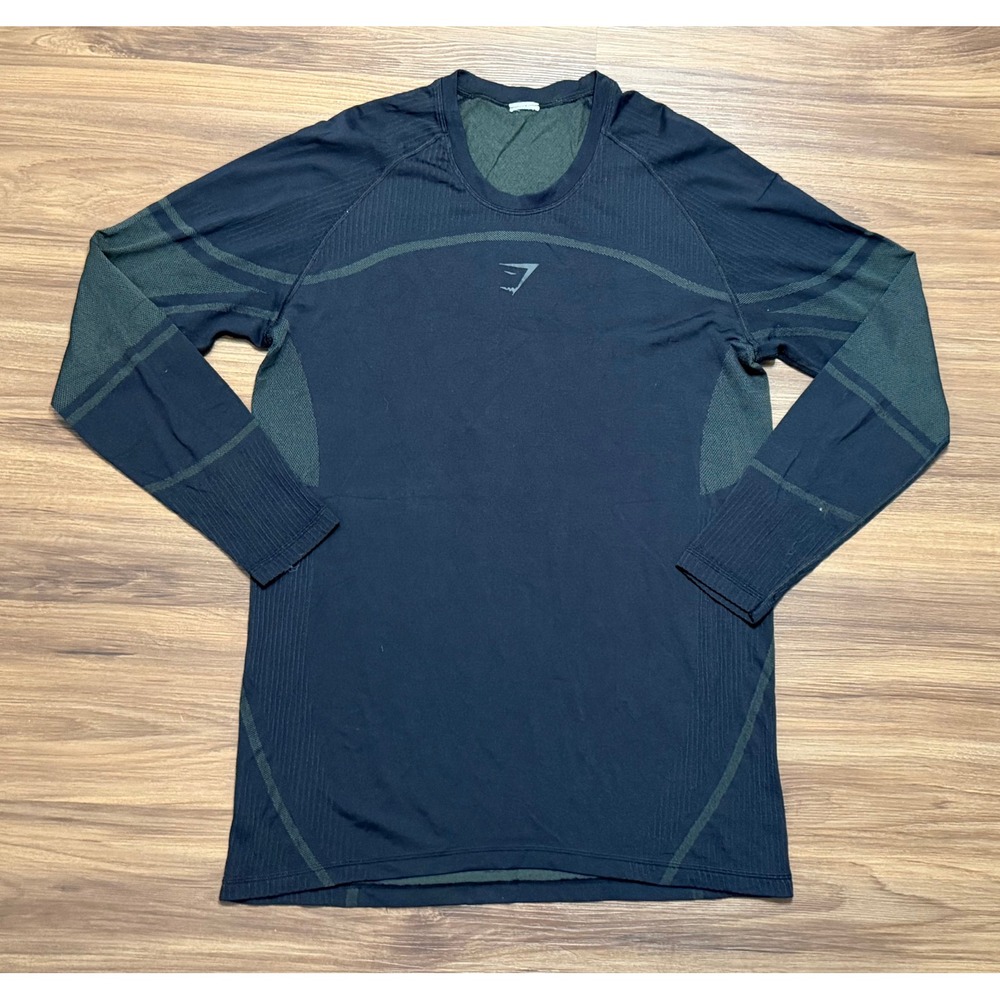 Gymshark 315 Seamless Long Sleeve Training Compression Shirt Black Green Sz L